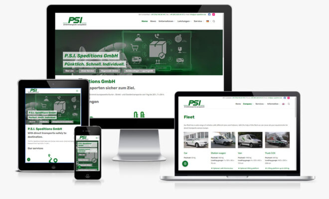 Screenshot der neuen Website der P.S.I. Speditions GmbH